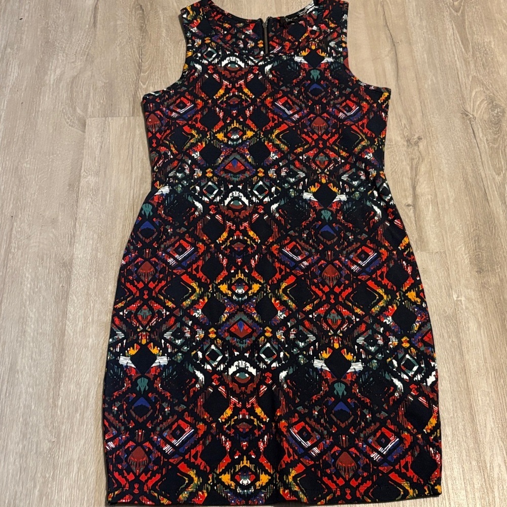 Dex Black and Red Patterned Knee Length‎ Dress